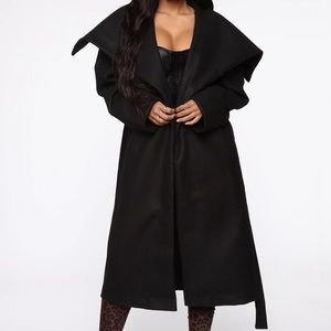 FashionNova Walking in the Snow Trench Coat - Black